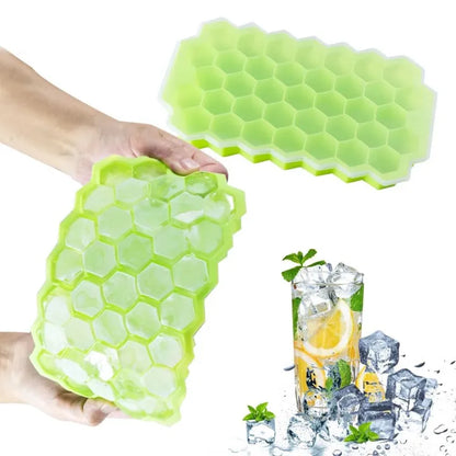 Silicone Ice Cube Tray with Easy Push Pop Out Design – Honeycomb Shape Molds with Lid