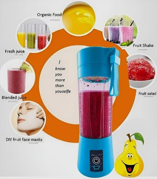 Portable Blender Juicer Cup with 6 Blades, 2000mAh Battery, and 380ml Capacity – Ideal for Smoothies, Juices, and Shakes