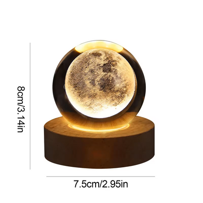 3D Crystal Ball LED Lamp with Engraved Solar System and Wooden Base