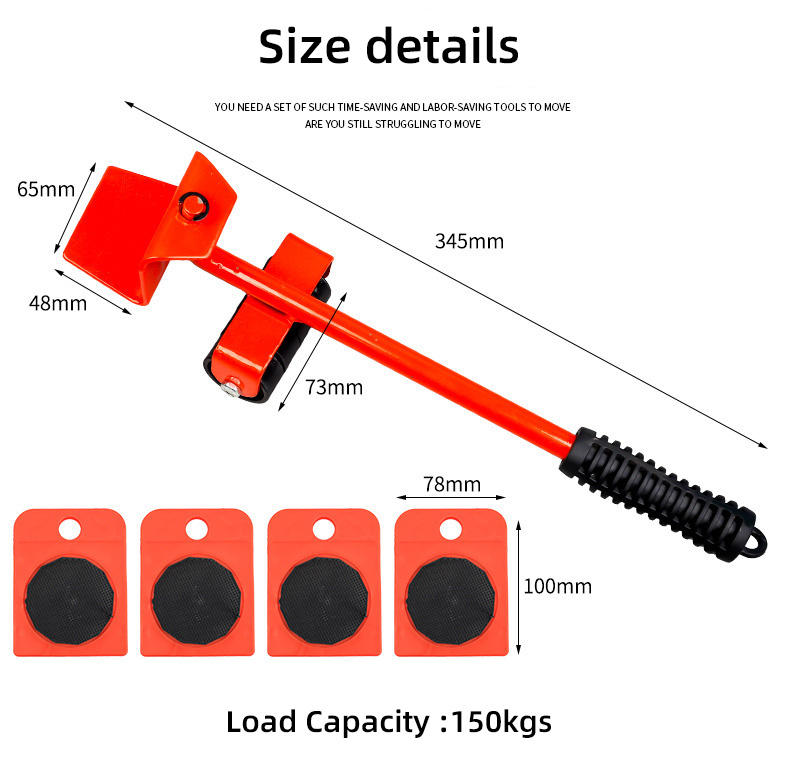 Heavy-Duty Furniture Mover Set with Lifter and Rollers - Effortless Moving Tool