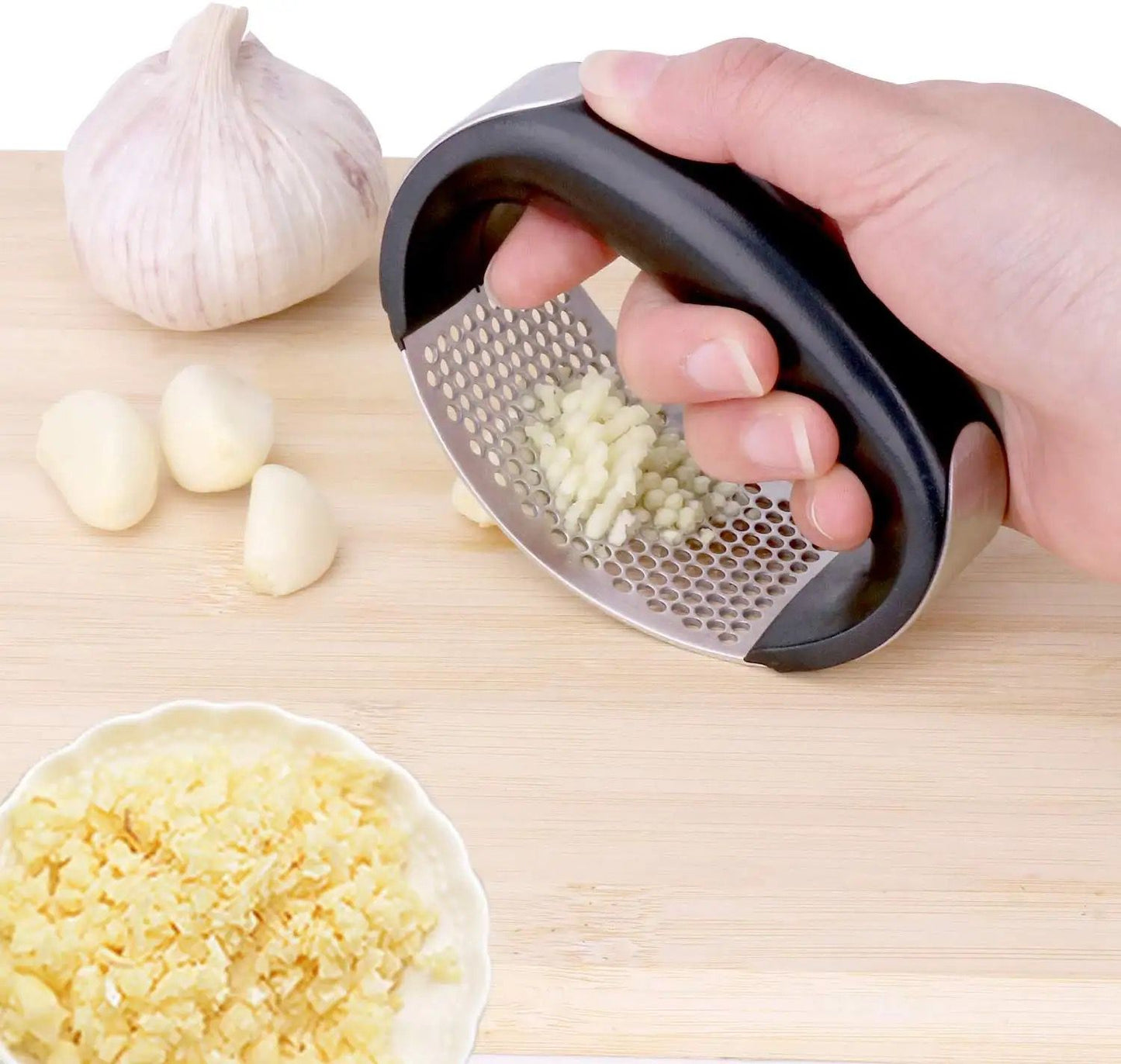 Stainless Steel Garlic Press Rocker with Handle – Manual Garlic Crusher