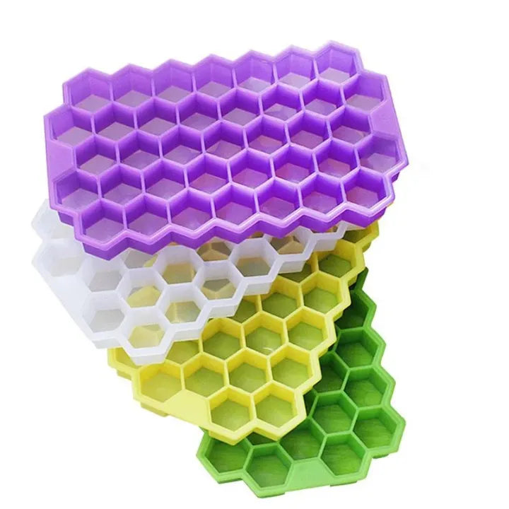 Silicone Ice Cube Tray with Easy Push Pop Out Design – Honeycomb Shape Molds with Lid